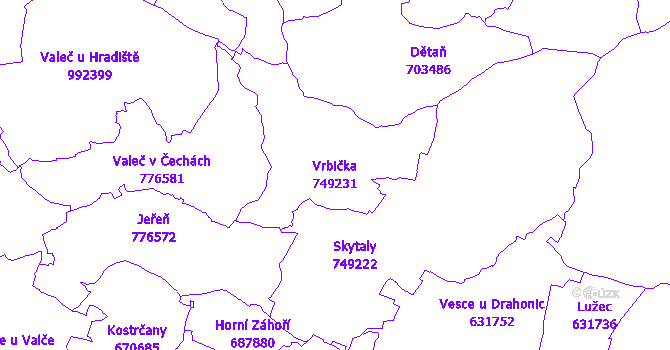 Katastrální mapa Vrbička - přehledová mapa katastrálního území