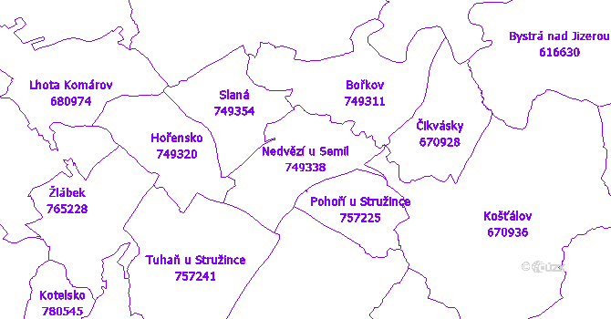 Katastrální mapa Nedvězí u Semil - přehledová mapa katastrálního území