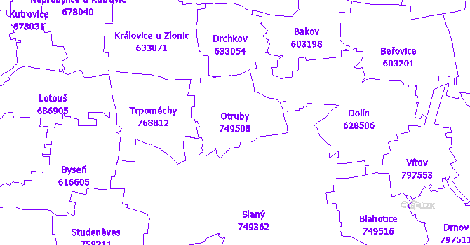 Katastrální mapa Otruby - přehledová mapa katastrálního území