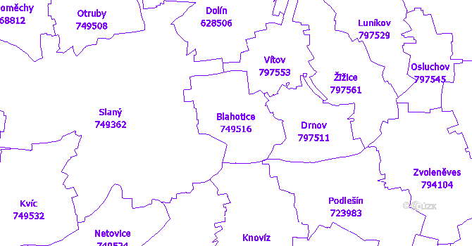 Katastrální mapa Blahotice - přehledová mapa katastrálního území