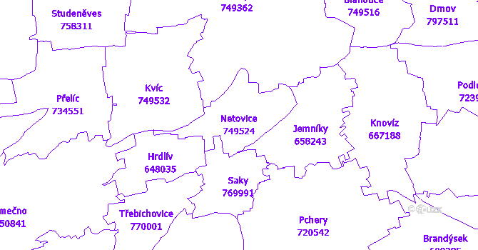 Katastrální mapa Netovice - přehledová mapa katastrálního území