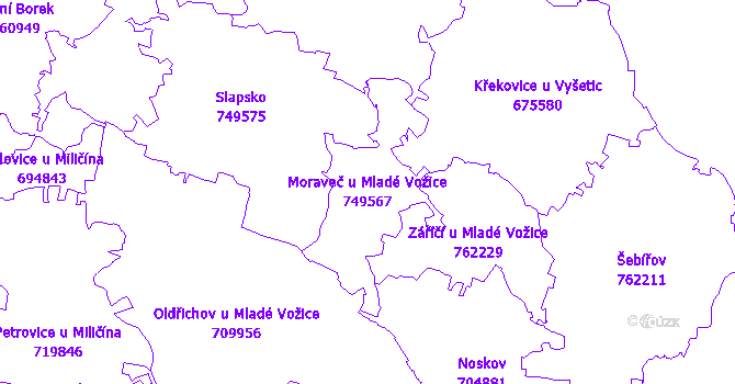 Katastrální mapa Moraveč u Mladé Vožice - přehledová mapa katastrálního území