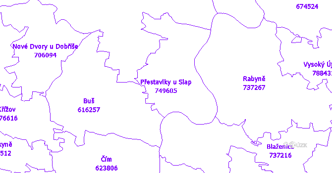 Katastrální mapa Přestavlky u Slap - přehledová mapa katastrálního území