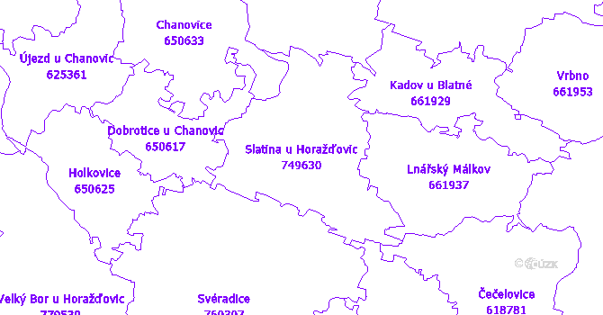 Katastrální mapa Slatina u Horažďovic - přehledová mapa katastrálního území