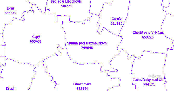 Katastrální mapa Slatina pod Hazmburkem - přehledová mapa katastrálního území