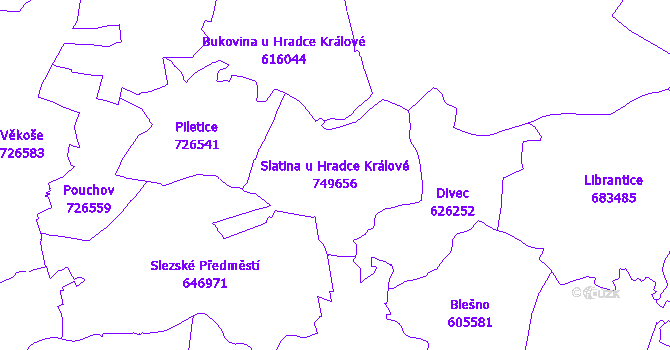 Katastrální mapa Slatina u Hradce Králové - přehledová mapa katastrálního území