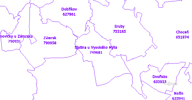 Katastrální mapa Slatina u Vysokého Mýta - přehledová mapa katastrálního území