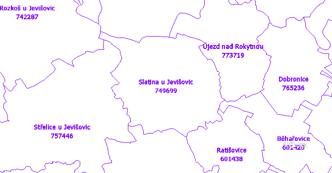 Katastrální mapa Slatina u Jevišovic - přehledová mapa katastrálního území