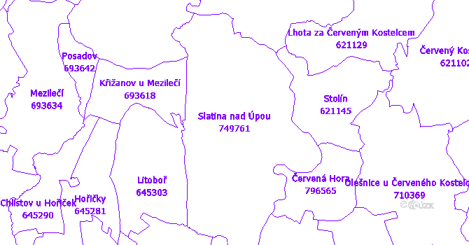 Katastrální mapa Slatina nad Úpou - přehledová mapa katastrálního území