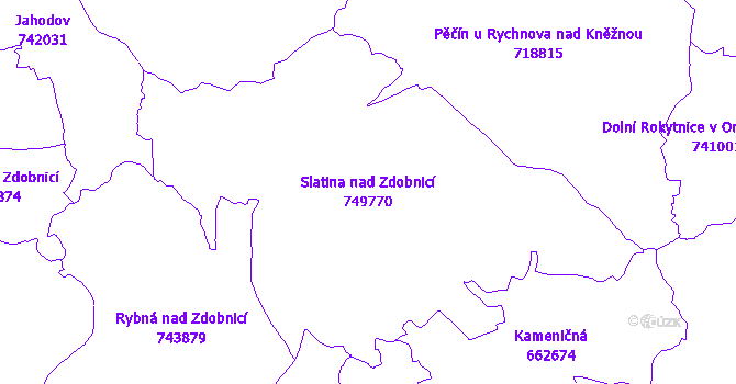 Katastrální mapa Slatina nad Zdobnicí - přehledová mapa katastrálního území
