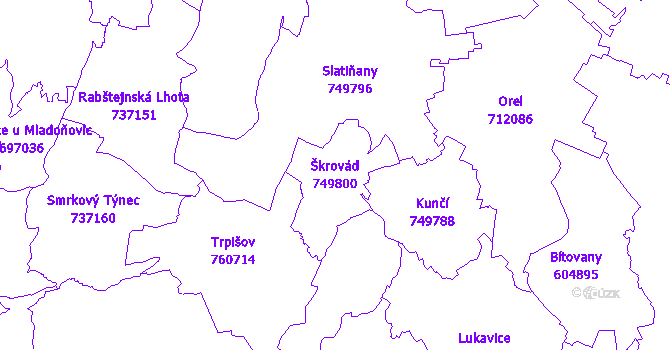Katastrální mapa Škrovád - přehledová mapa katastrálního území
