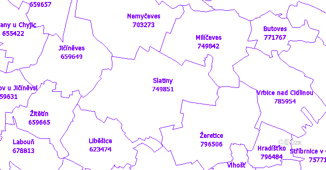 Katastrální mapa Slatiny - přehledová mapa katastrálního území