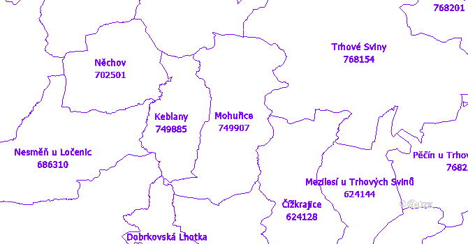 Katastrální mapa Mohuřice - přehledová mapa katastrálního území