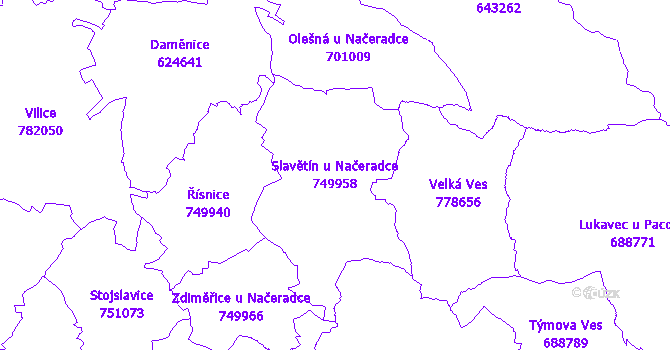 Katastrální mapa Slavětín u Načeradce - přehledová mapa katastrálního území