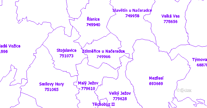 Katastrální mapa Zdiměřice u Načeradce - přehledová mapa katastrálního území