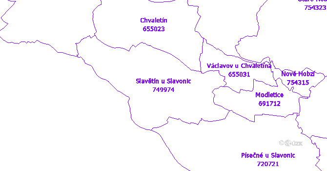 Katastrální mapa Slavětín u Slavonic - přehledová mapa katastrálního území