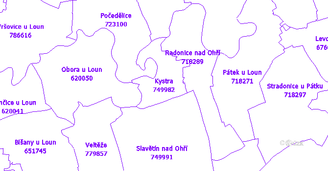 Katastrální mapa Kystra - přehledová mapa katastrálního území