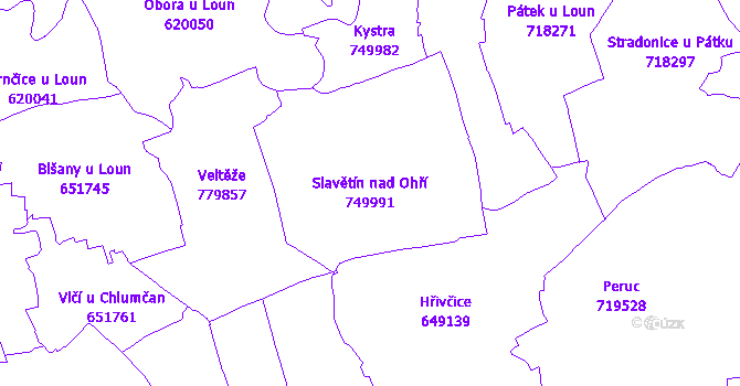 Katastrální mapa Slavětín nad Ohří - přehledová mapa katastrálního území