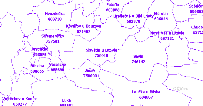 Katastrální mapa Slavětín u Litovle - přehledová mapa katastrálního území