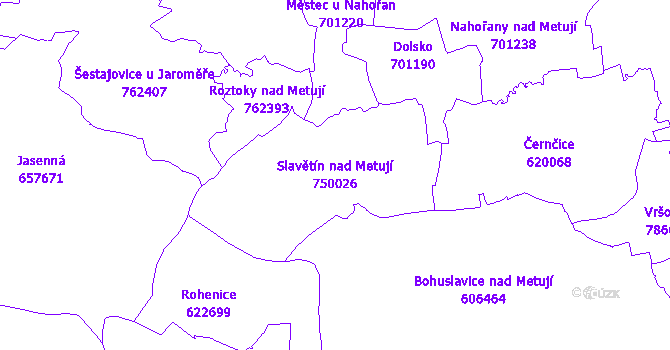 Katastrální mapa Slavětín nad Metují - přehledová mapa katastrálního území