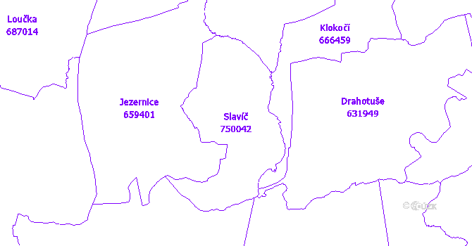 Katastrální mapa Slavíč - přehledová mapa katastrálního území