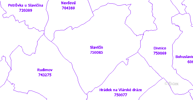 Katastrální mapa Slavičín - přehledová mapa katastrálního území