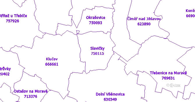Katastrální mapa Slavičky - přehledová mapa katastrálního území