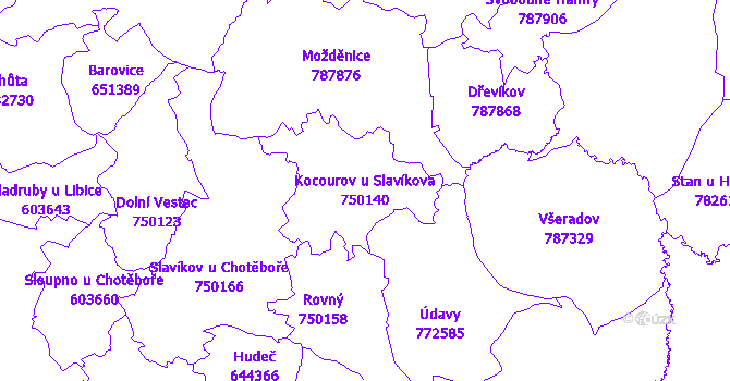 Katastrální mapa Kocourov u Slavíkova - přehledová mapa katastrálního území