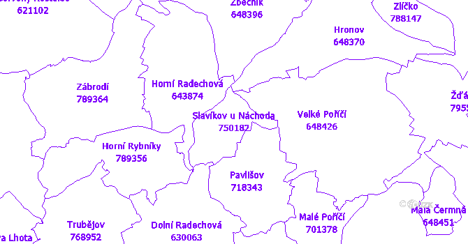 Katastrální mapa Slavíkov u Náchoda