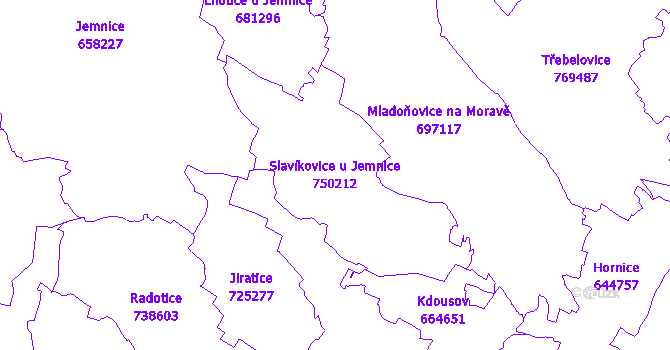 Katastrální mapa Slavíkovice u Jemnice