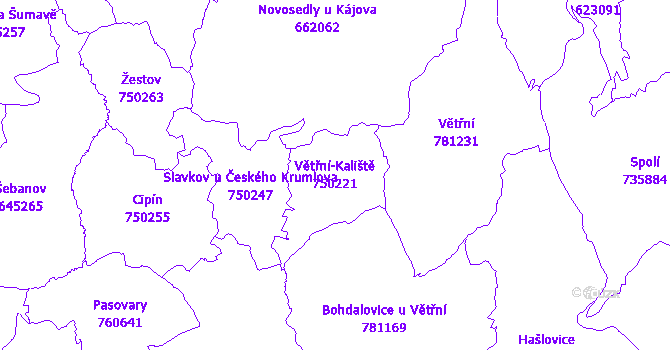 Katastrální mapa Větřní-Kaliště - přehledová mapa katastrálního území