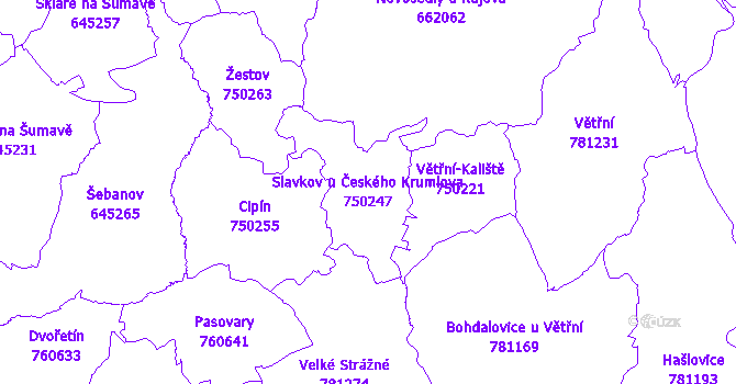 Katastrální mapa Slavkov u Českého Krumlova - přehledová mapa katastrálního území