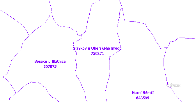 Katastrální mapa Slavkov u Uherského Brodu - přehledová mapa katastrálního území