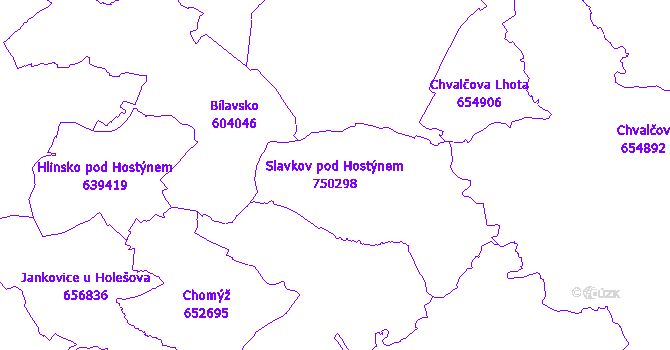 Katastrální mapa Slavkov pod Hostýnem - přehledová mapa katastrálního území