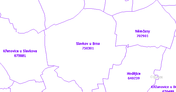 Katastrální mapa Slavkov u Brna - přehledová mapa katastrálního území