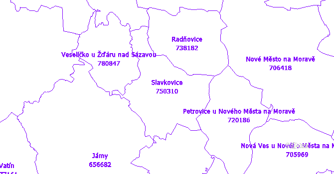 Katastrální mapa Slavkovice - přehledová mapa katastrálního území