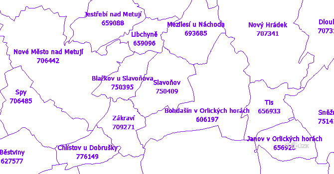 Katastrální mapa Slavoňov - přehledová mapa katastrálního území