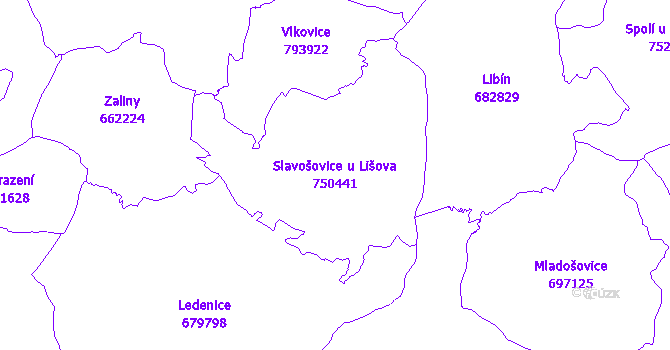 Katastrální mapa Slavošovice u Lišova - přehledová mapa katastrálního území