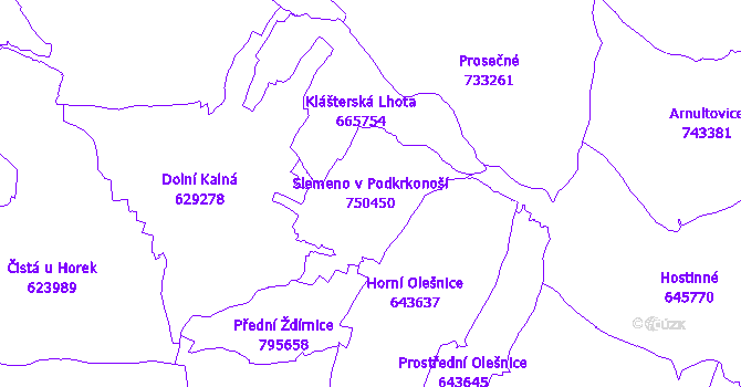 Katastrální mapa Slemeno v Podkrkonoší - přehledová mapa katastrálního území