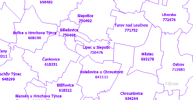 Katastrální mapa Lipec u Slepotic - přehledová mapa katastrálního území