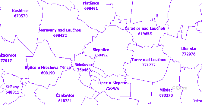 Katastrální mapa Slepotice - přehledová mapa katastrálního území