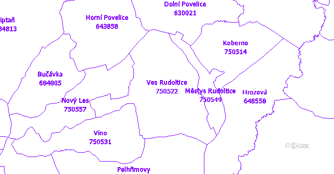 Katastrální mapa Ves Rudoltice - přehledová mapa katastrálního území