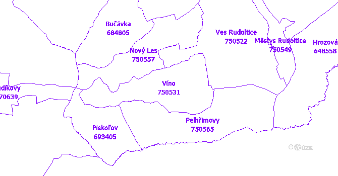 Katastrální mapa Víno - přehledová mapa katastrálního území