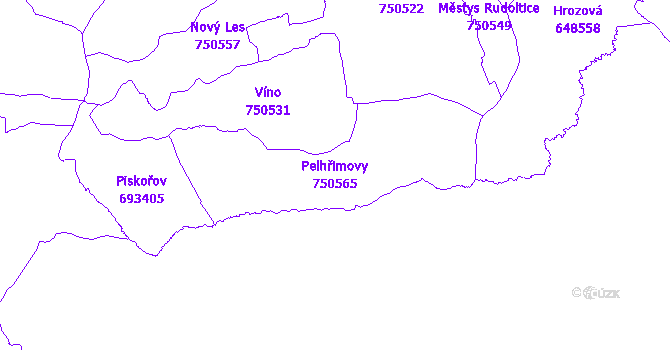 Katastrální mapa Pelhřimovy - přehledová mapa katastrálního území