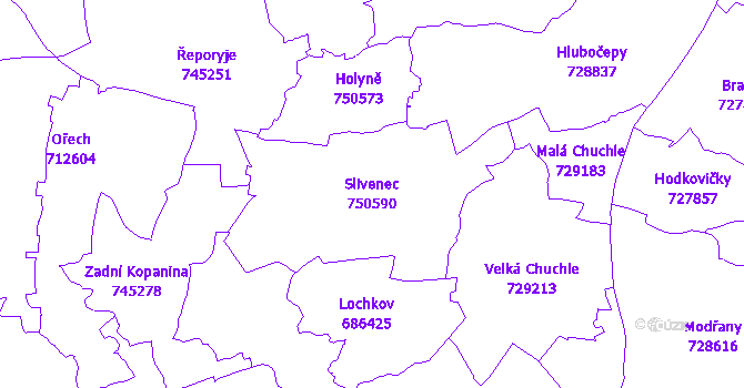 Katastrální mapa Slivenec - přehledová mapa katastrálního území