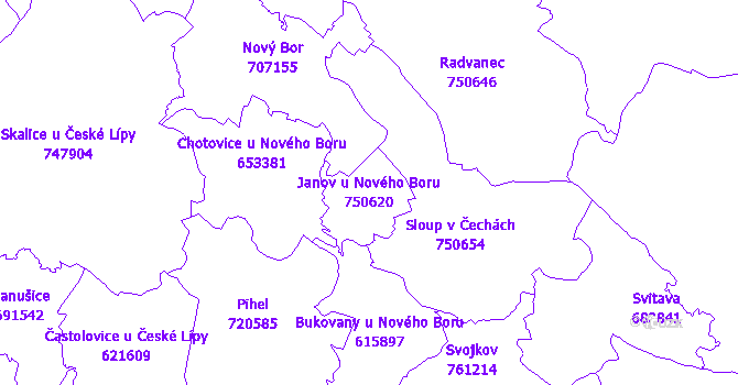 Katastrální mapa Janov u Nového Boru - přehledová mapa katastrálního území