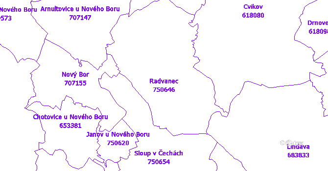 Katastrální mapa Radvanec