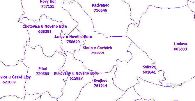 Katastrální mapa Sloup v Čechách - přehledová mapa katastrálního území