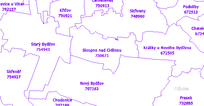 Katastrální mapa Sloupno nad Cidlinou - přehledová mapa katastrálního území