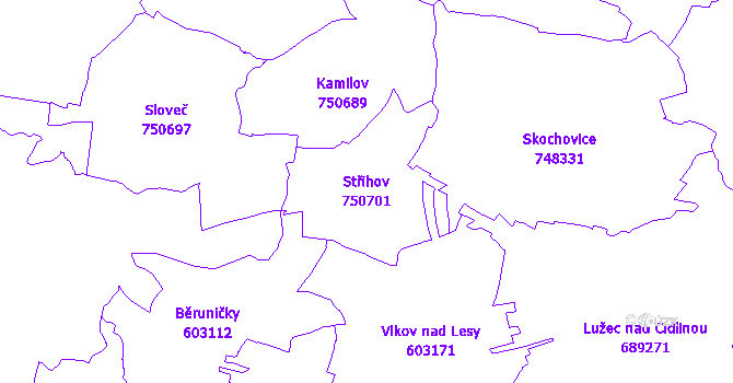 Katastrální mapa Střihov - přehledová mapa katastrálního území